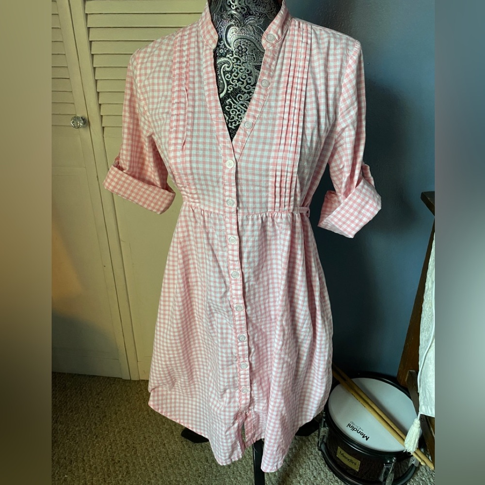 MOSSIMO SUPPLY GINGHAM PINK ABD WHITE DRESS L